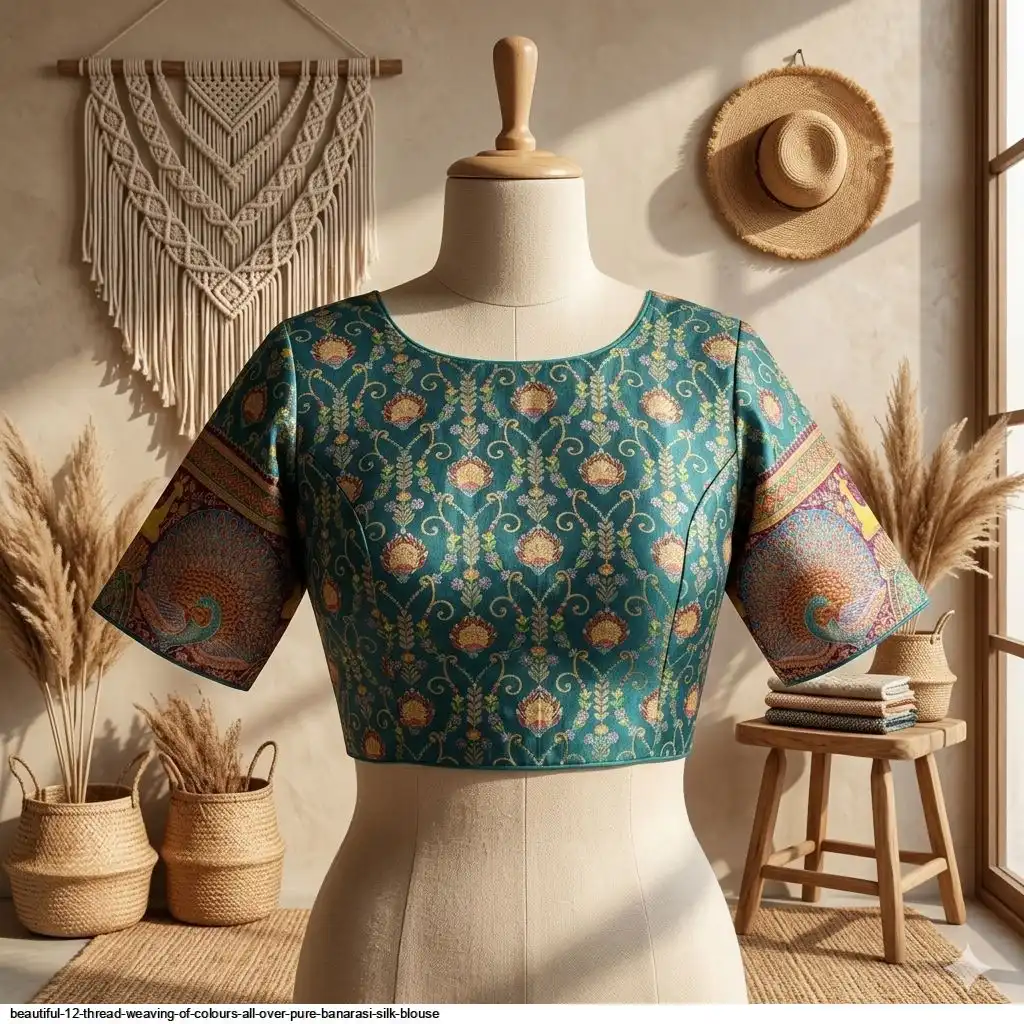 BEAUTIFUL 12 THREAD WEAVING OF COLOURS ALL OVER PURE BANARASI SILK BLOUSE D