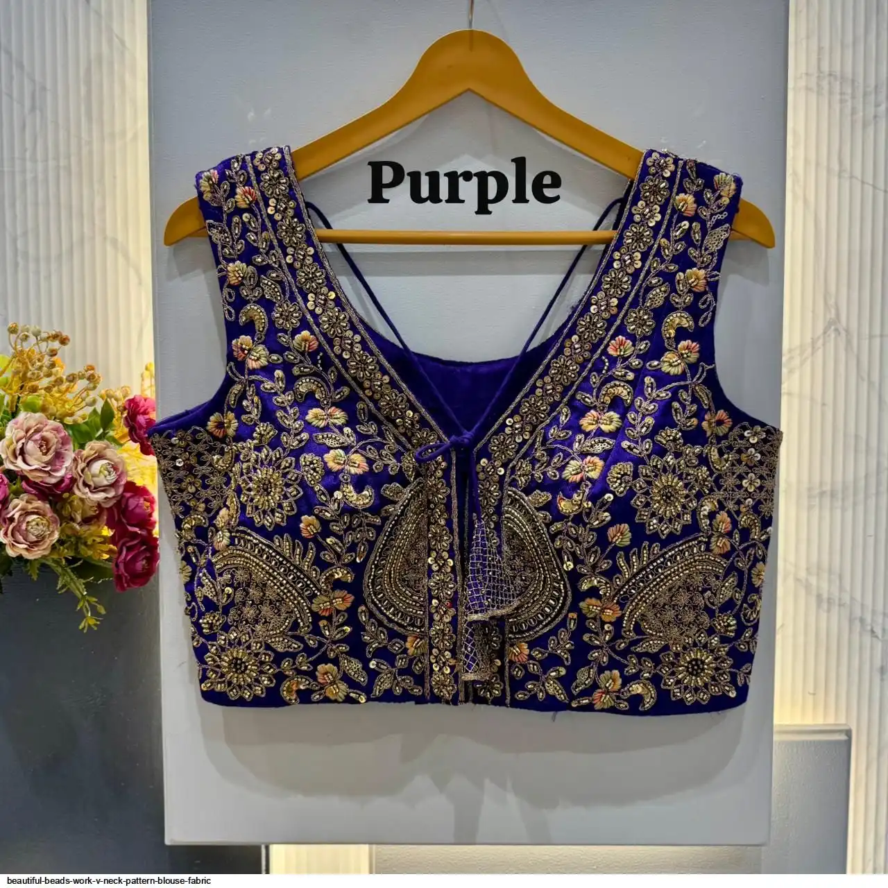 BEAUTIFUL BEADS WORK V NECK PATTERN BLOUSE FABRIC 10