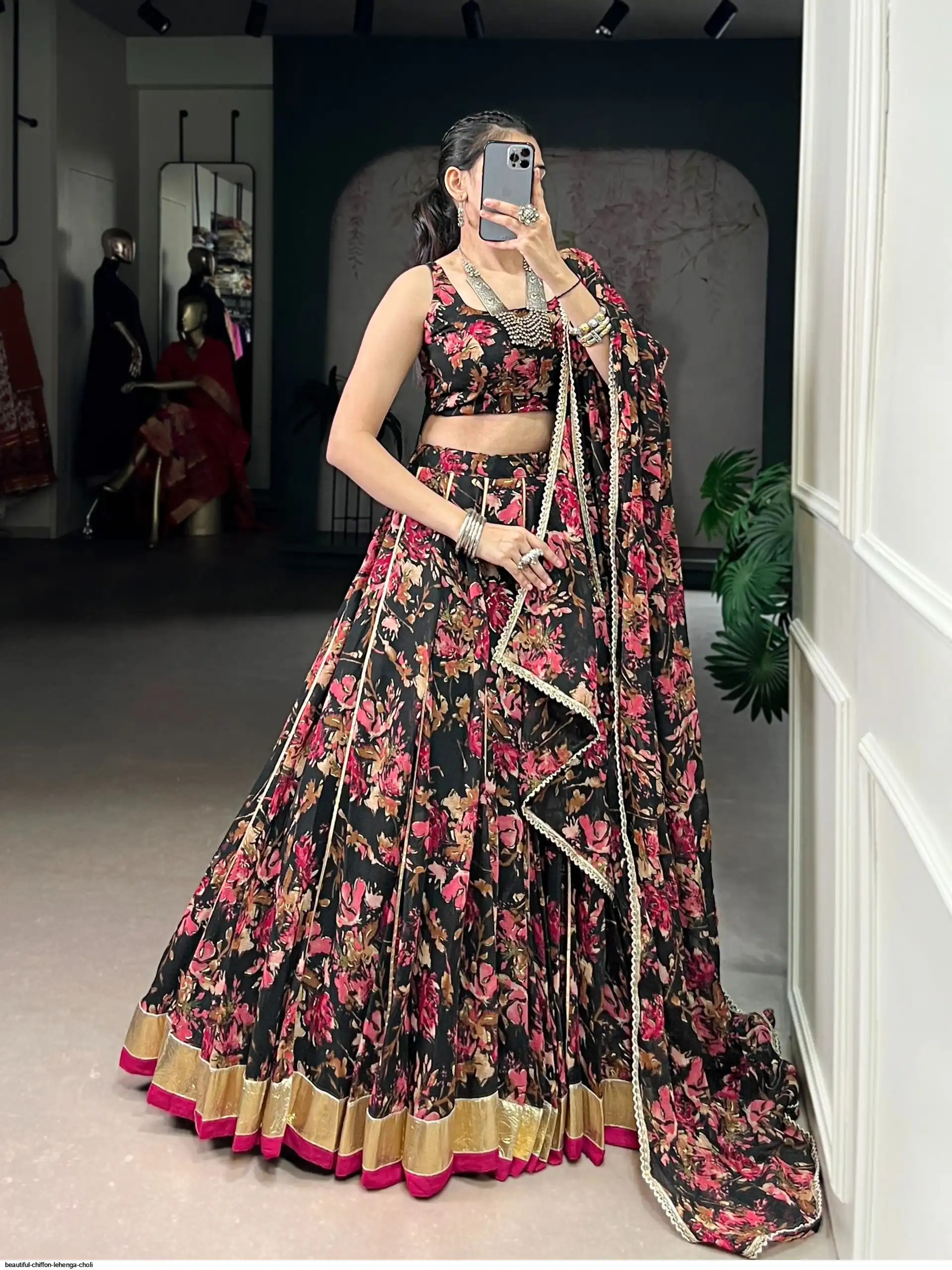 BEAUTIFUL CHIFFON LEHENGA CHOLI 1672BLK