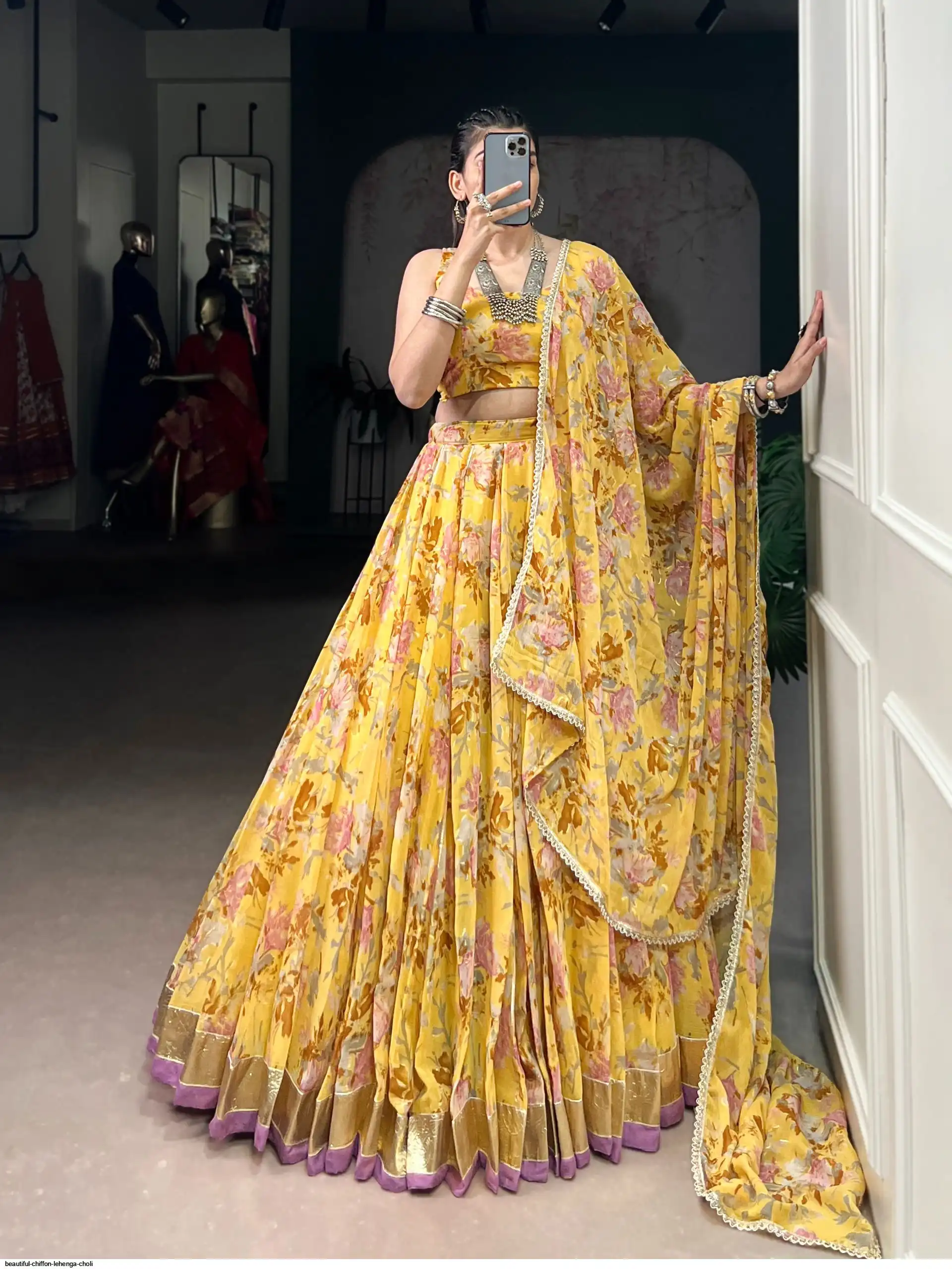 BEAUTIFUL CHIFFON LEHENGA CHOLI 1672YLW