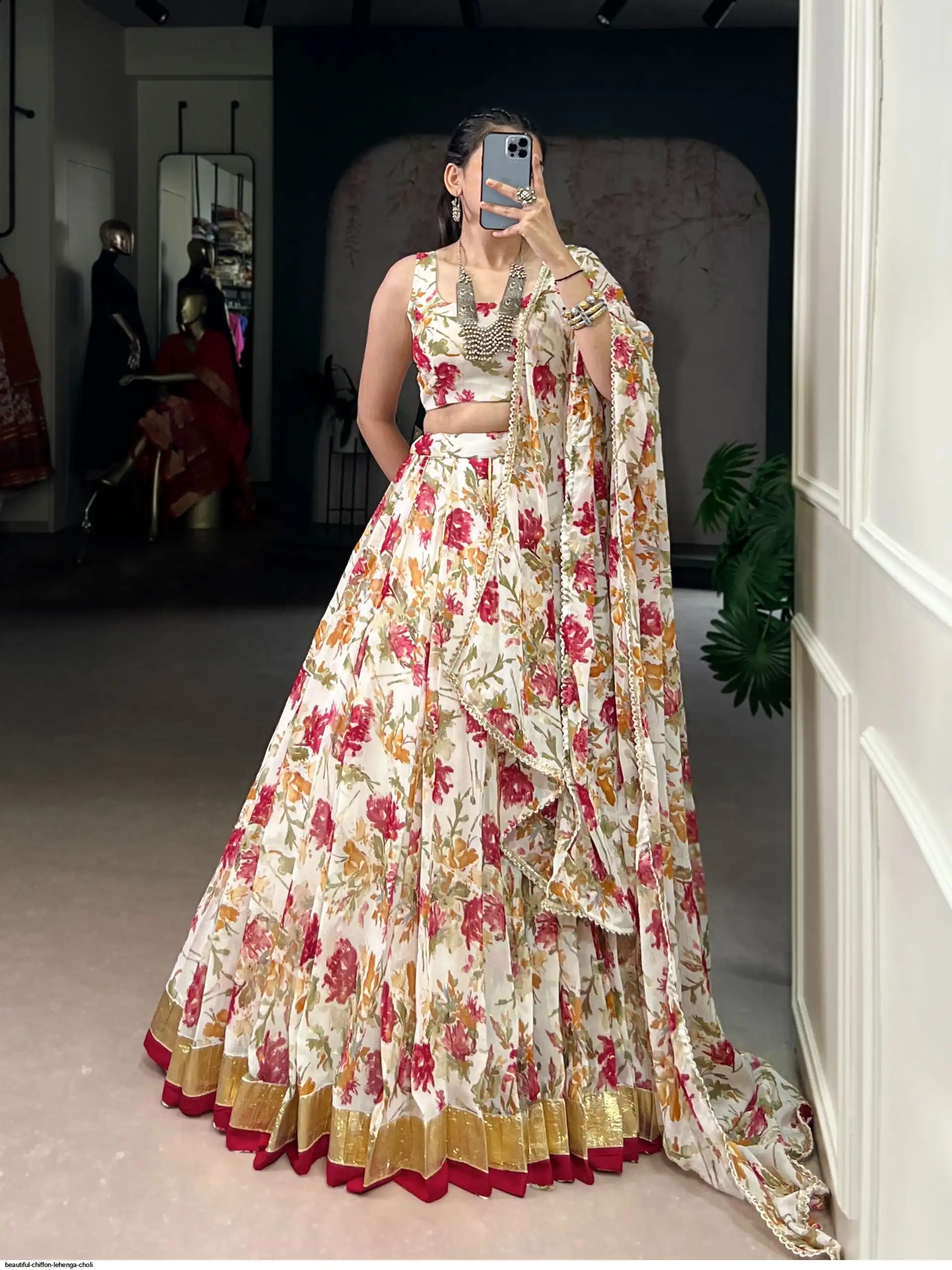 BEAUTIFUL CHIFFON LEHENGA CHOLI 1672WHT