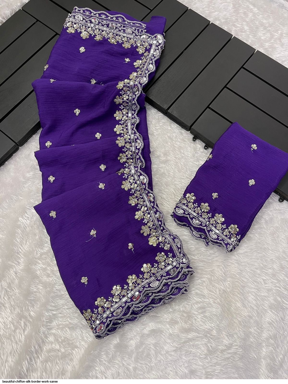 BEAUTIFUL CHIFFON SILK BORDER WORK SAREE