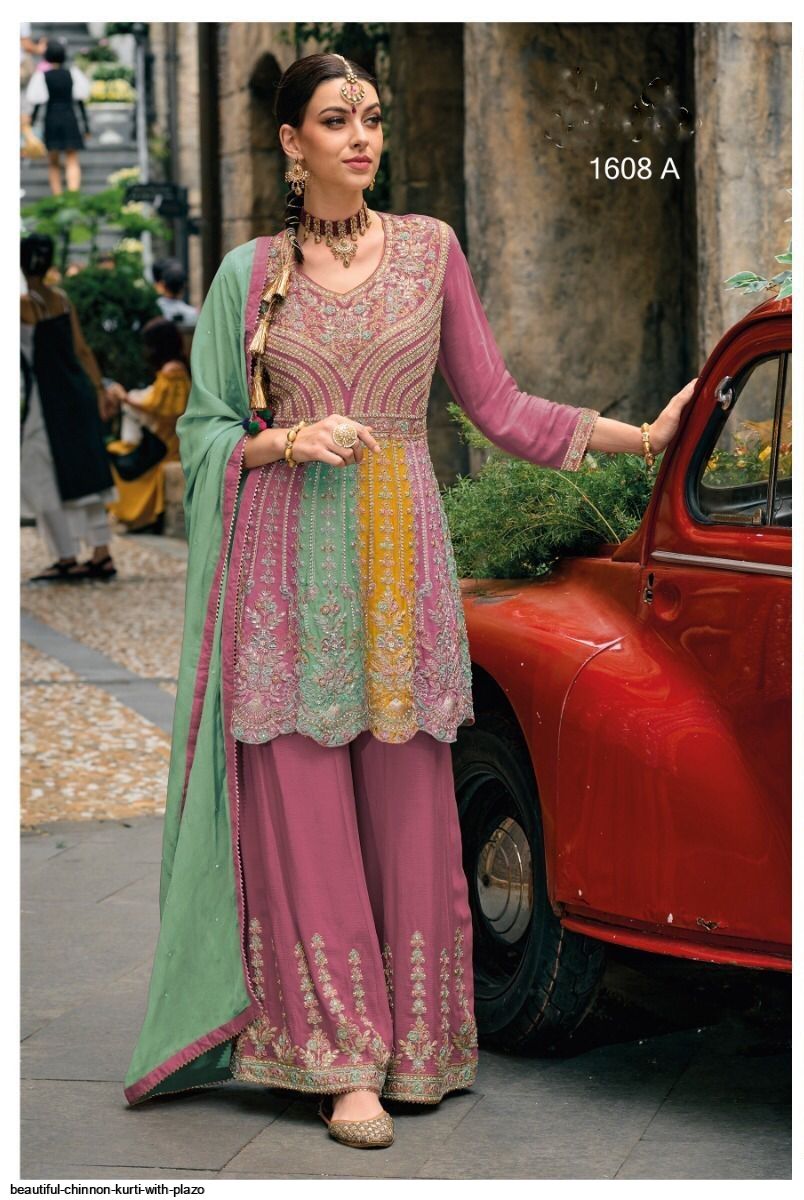 BEAUTIFUL CHINNON KURTI WITH PLAZO A