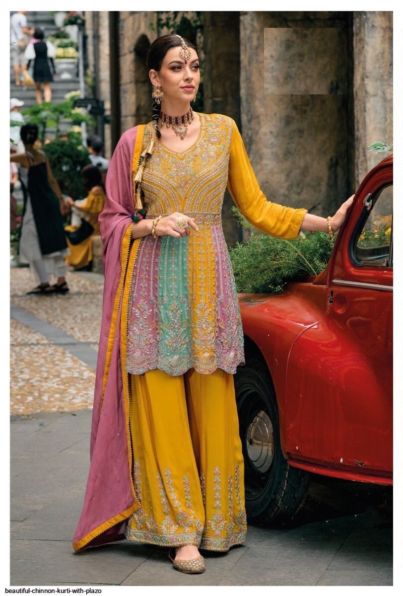 BEAUTIFUL CHINNON KURTI WITH PLAZO B