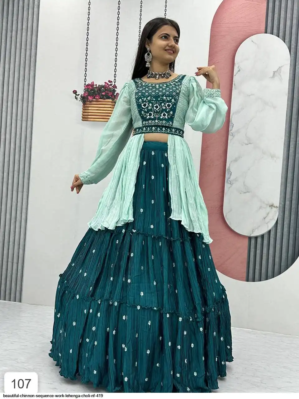 BEAUTIFUL CHINNON SEQUENCE WORK LEHENGA CHOLI NF 419 B