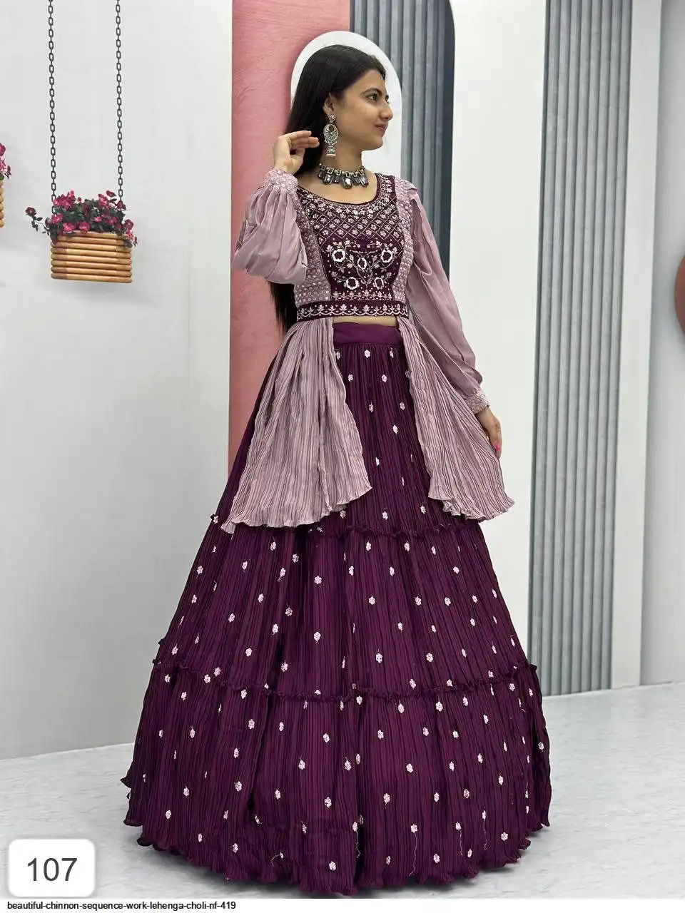 BEAUTIFUL CHINNON SEQUENCE WORK LEHENGA CHOLI NF 419 A