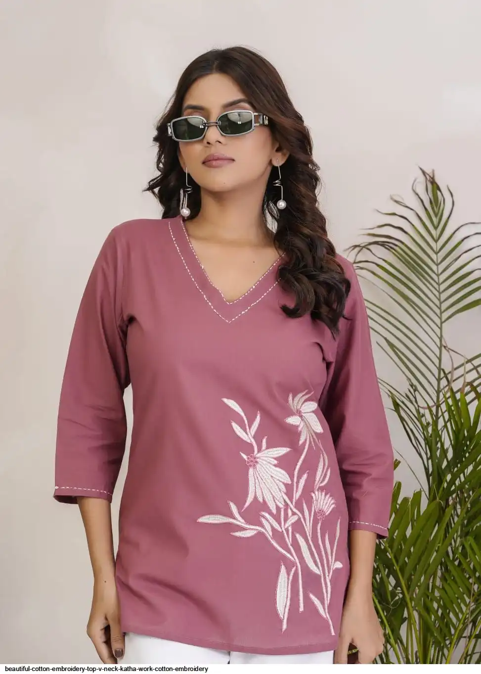 BEAUTIFUL COTTON EMBROIDERY TOP V NECK KATHA WORK COTTON EMBROIDERY B