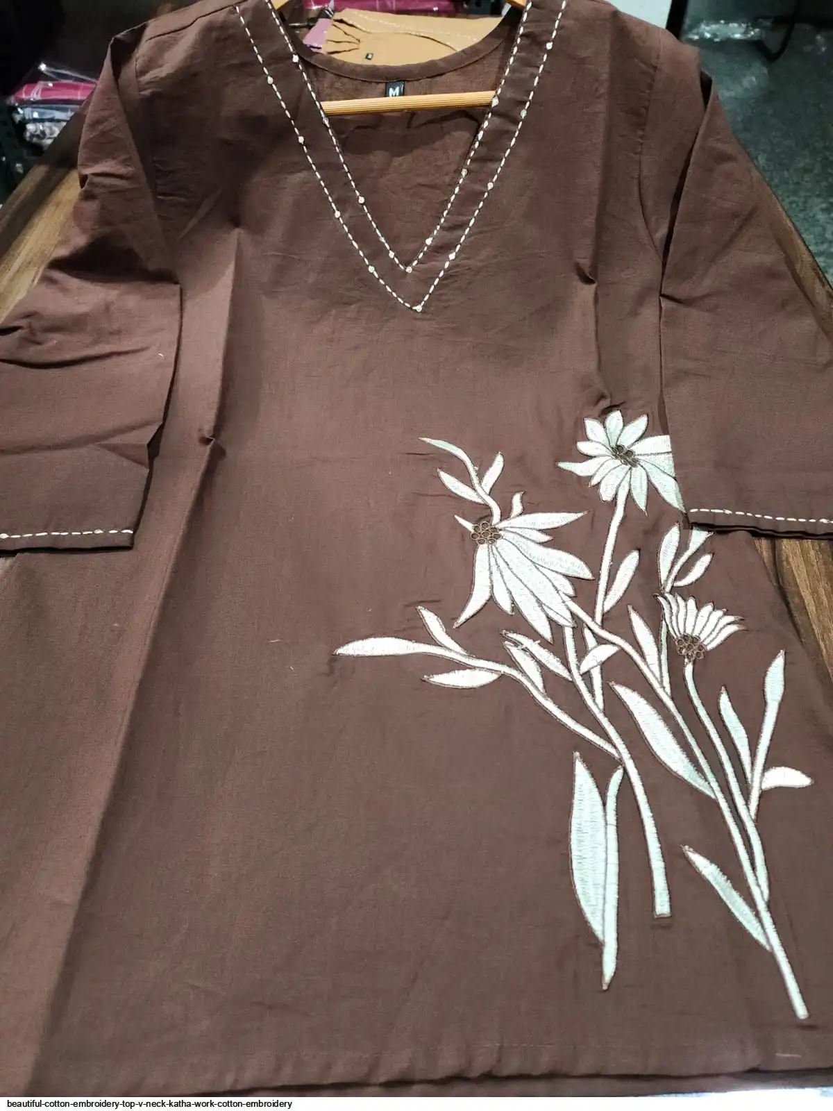 BEAUTIFUL COTTON EMBROIDERY TOP V NECK KATHA WORK COTTON EMBROIDERY C