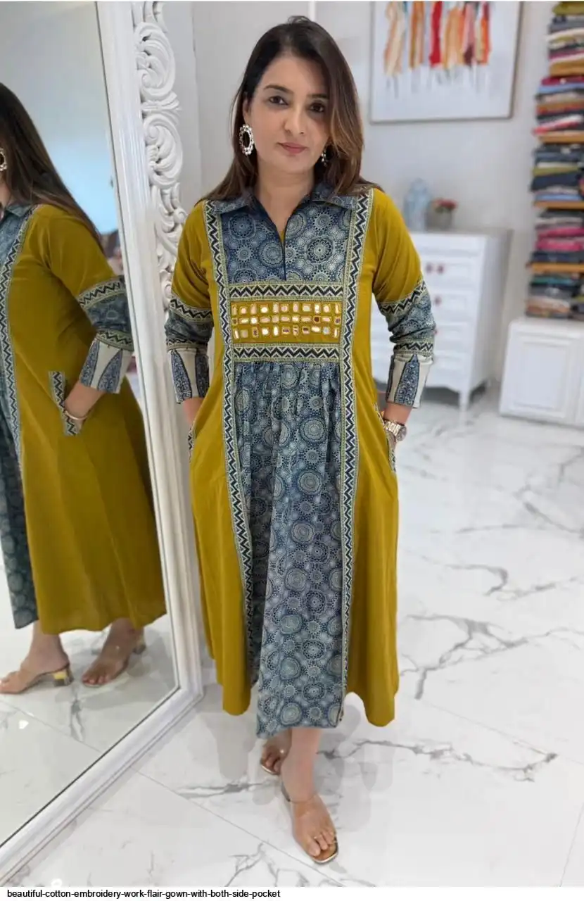 cotton dress with embroidery work Blue Color Maxi Dress in Hakoba Cotton With Embroidery Work