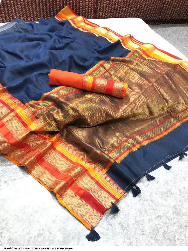 Bridal Soft Silk Saree with Jacquard Weaving & Contrast Border for Women