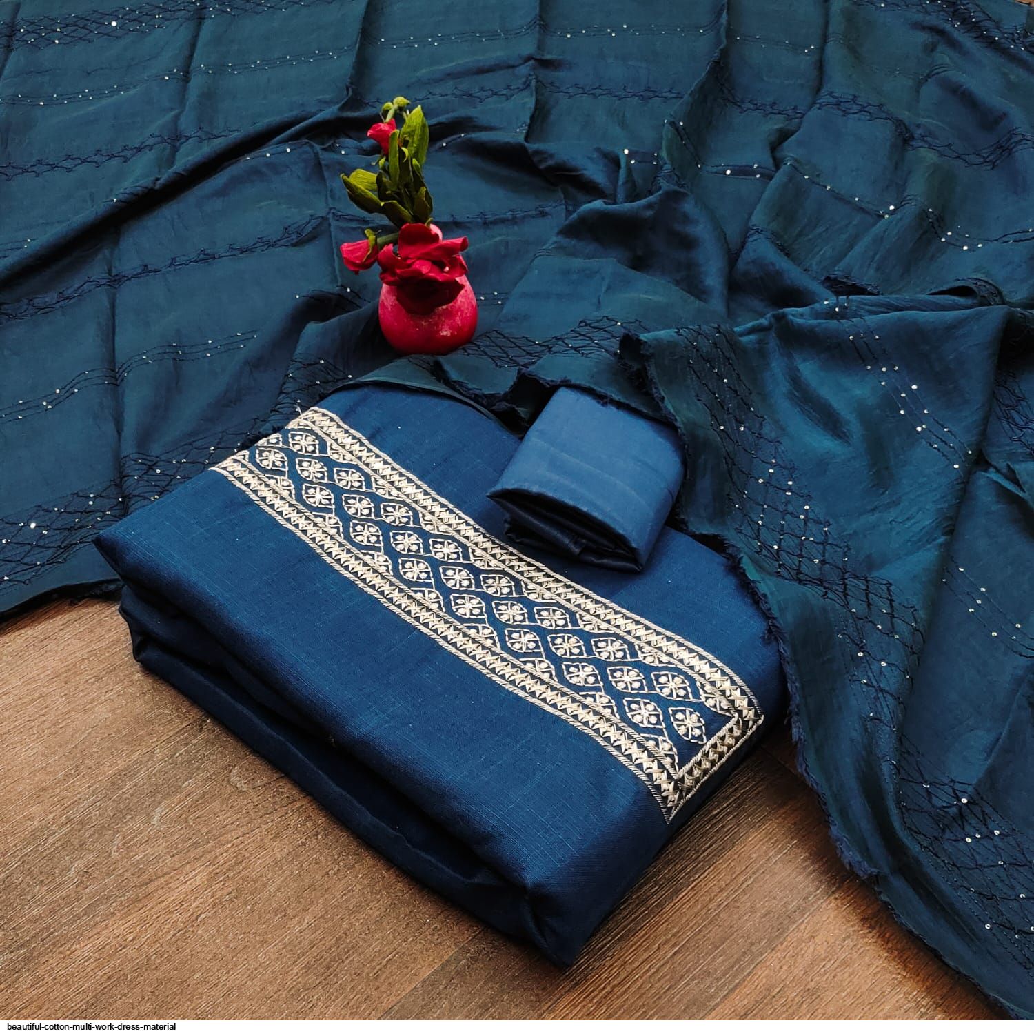 Buy Denim cotton salwar kameez dupatta dress materials unstitched free Size  dupatta and bottom printed at Amazon.in