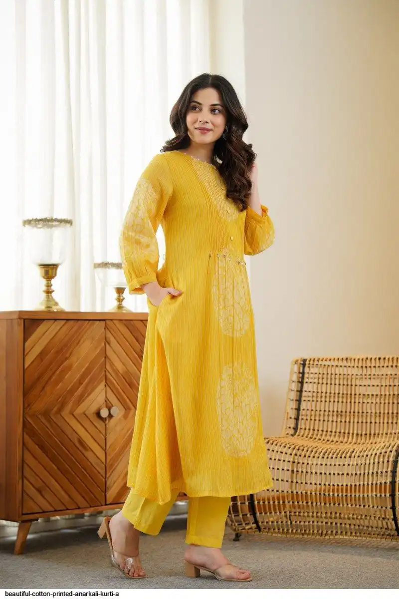 BEAUTIFUL COTTON PRINTED ANARKALI KURTI A