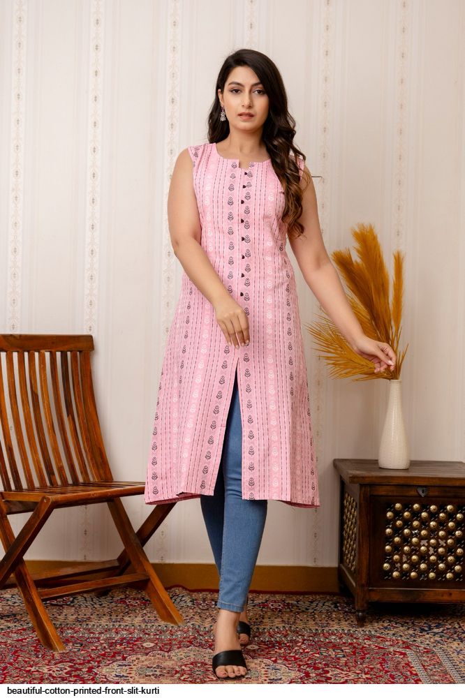 BEAUTIFUL COTTON PRINTED FRONT SLIT KURTI