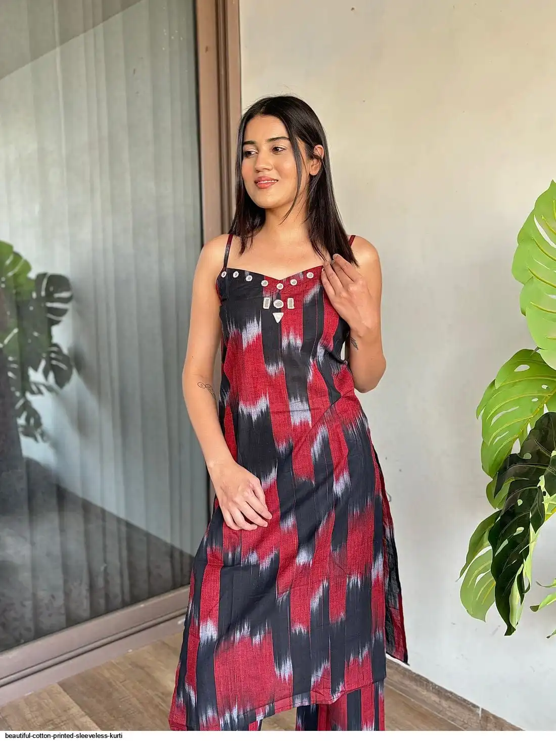 BEAUTIFUL COTTON PRINTED SLEEVELESS KURTI