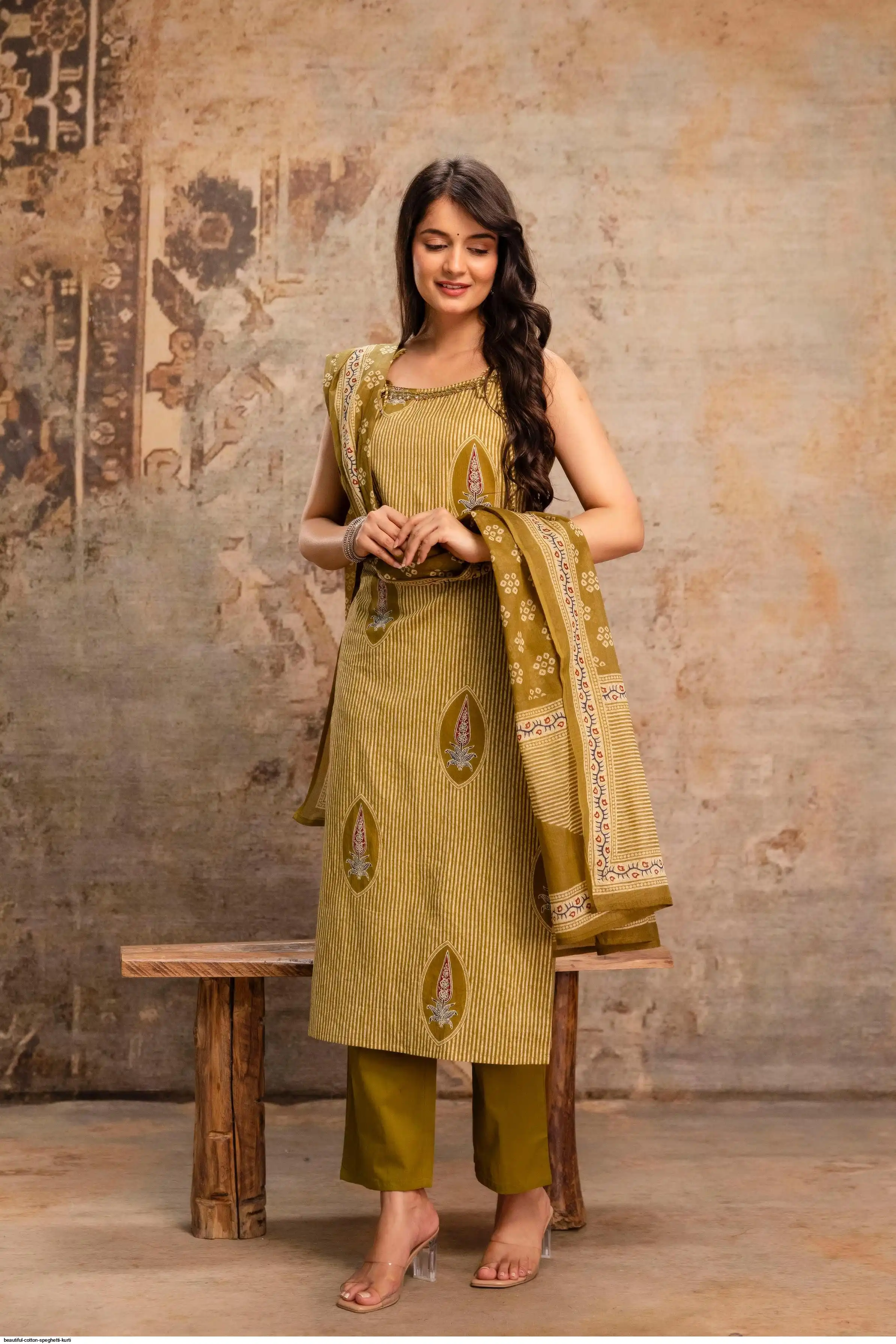 BEAUTIFUL COTTON SPEGHETTI KURTI D