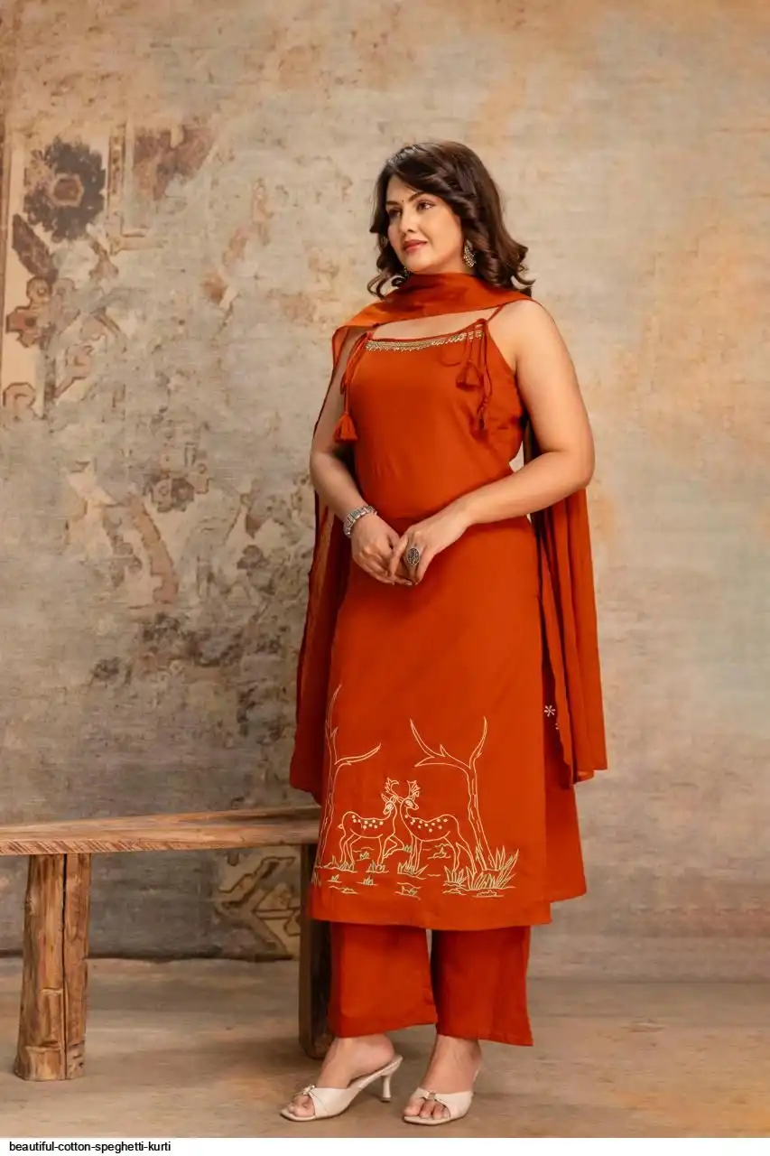 BEAUTIFUL COTTON SPEGHETTI KURTI G