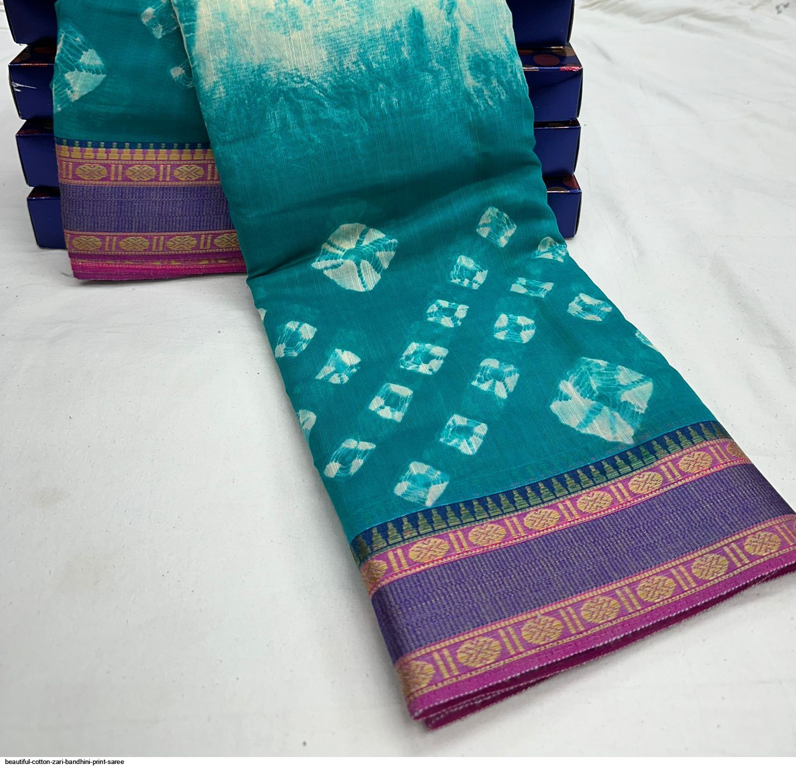 BEAUTIFUL COTTON ZARI BANDHINI PRINT SAREE I