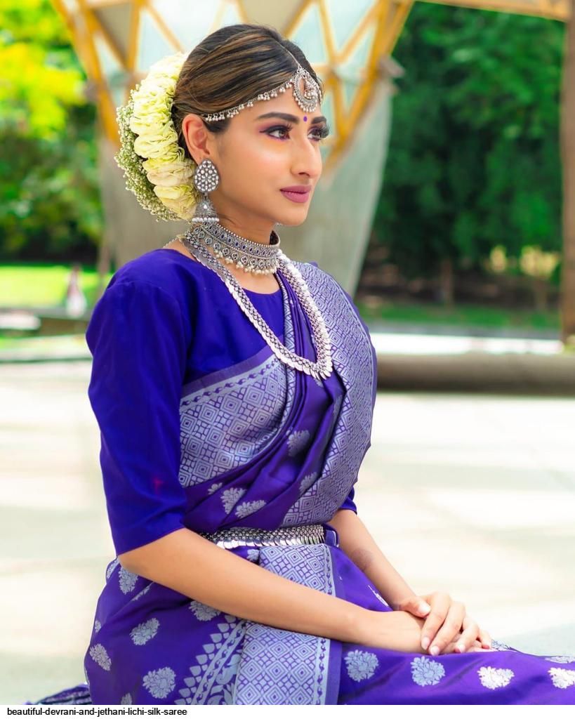 BEAUTIFUL DEVRANI AND JETHANI LICHI SILK SAREE B