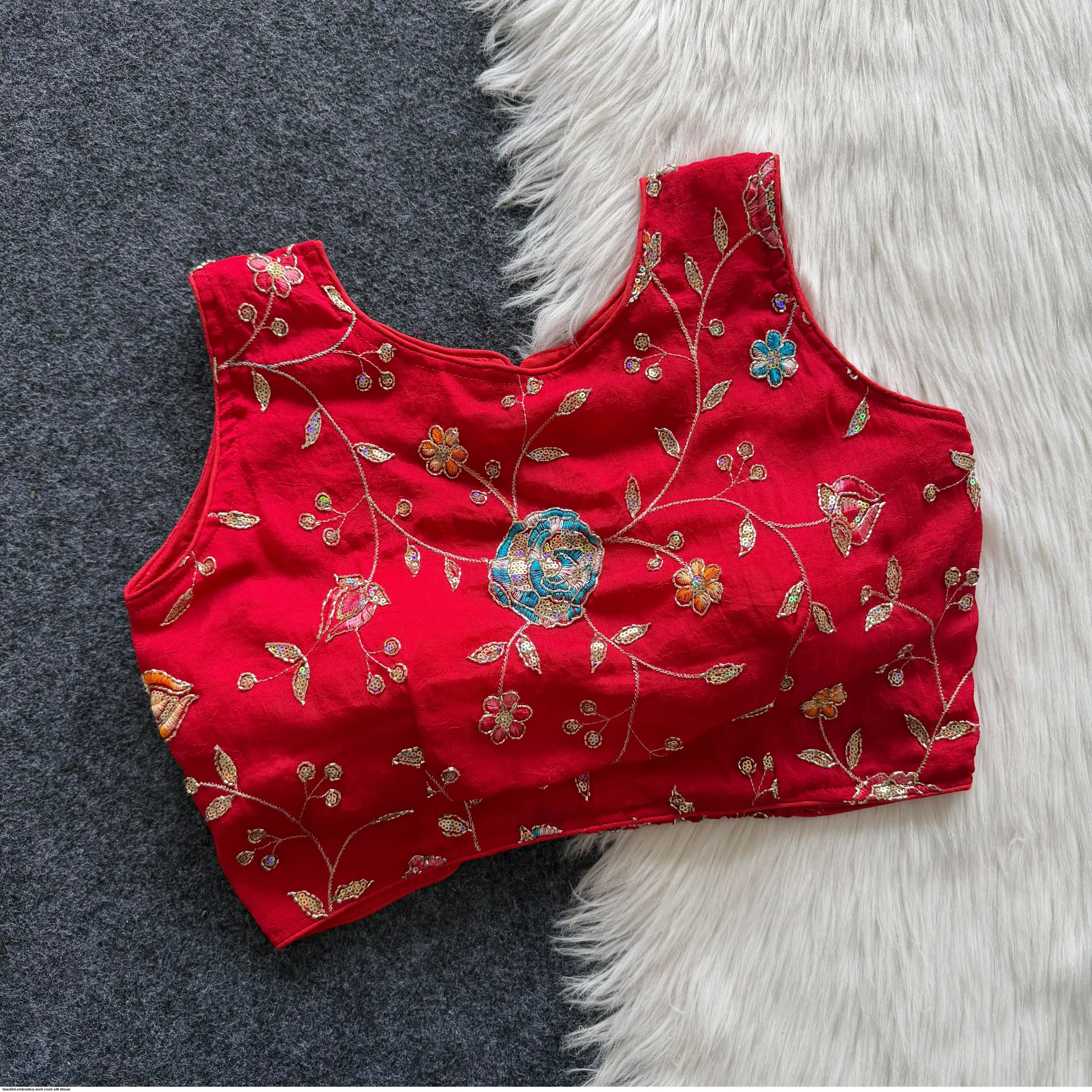 BEAUTIFUL EMBROIDERY WORK CRUSH SILK BLOUSE 1