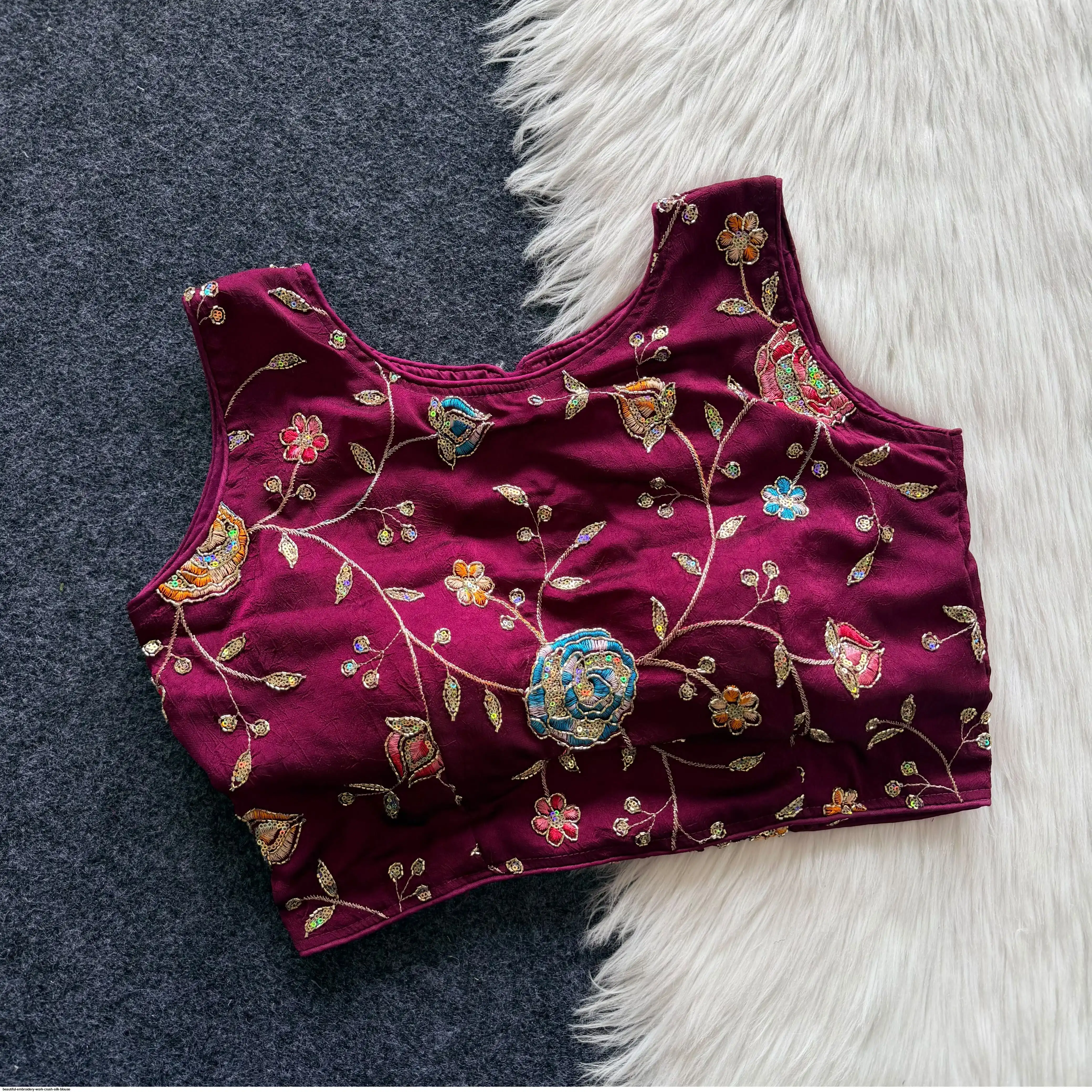 BEAUTIFUL EMBROIDERY WORK CRUSH SILK BLOUSE 2