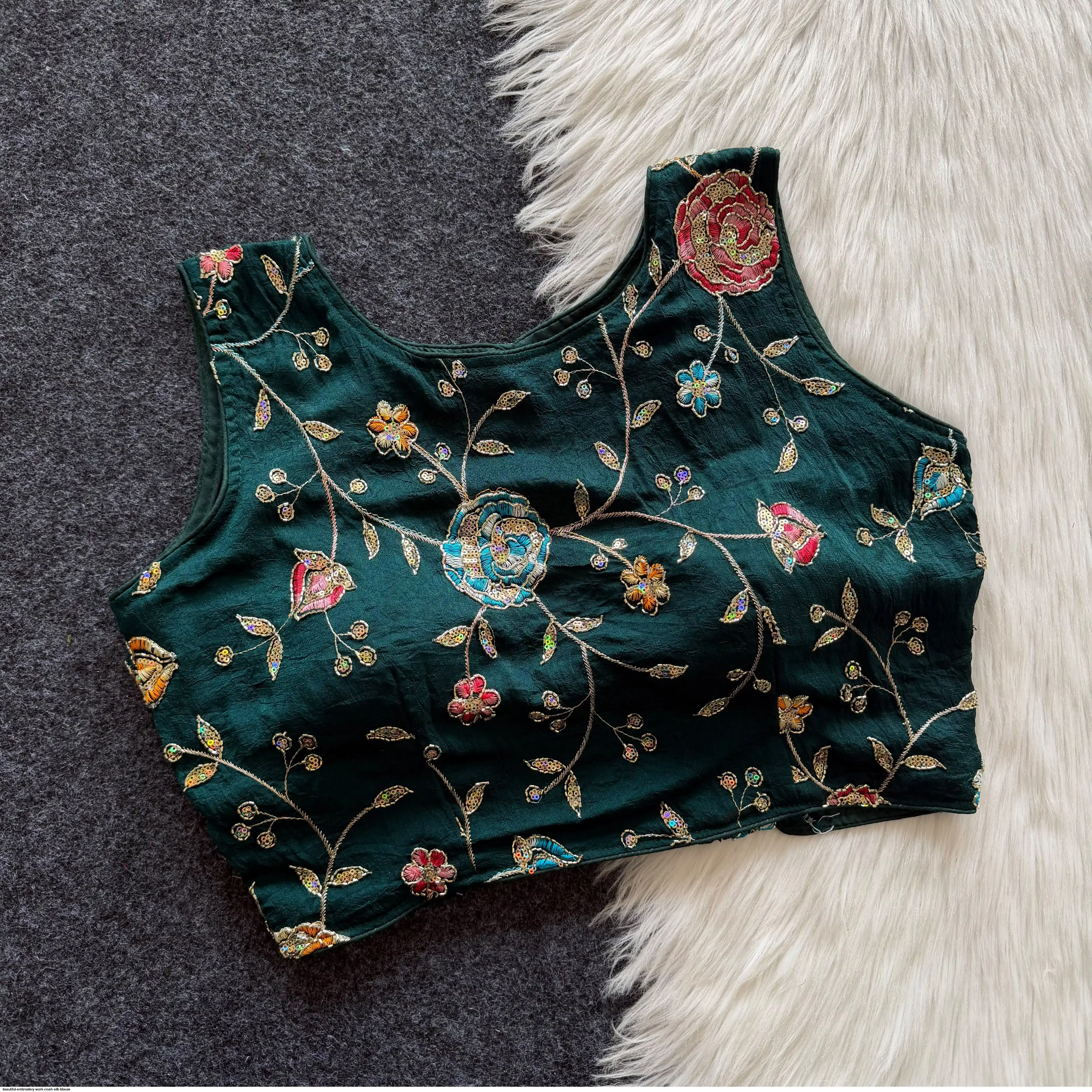 BEAUTIFUL EMBROIDERY WORK CRUSH SILK BLOUSE 4