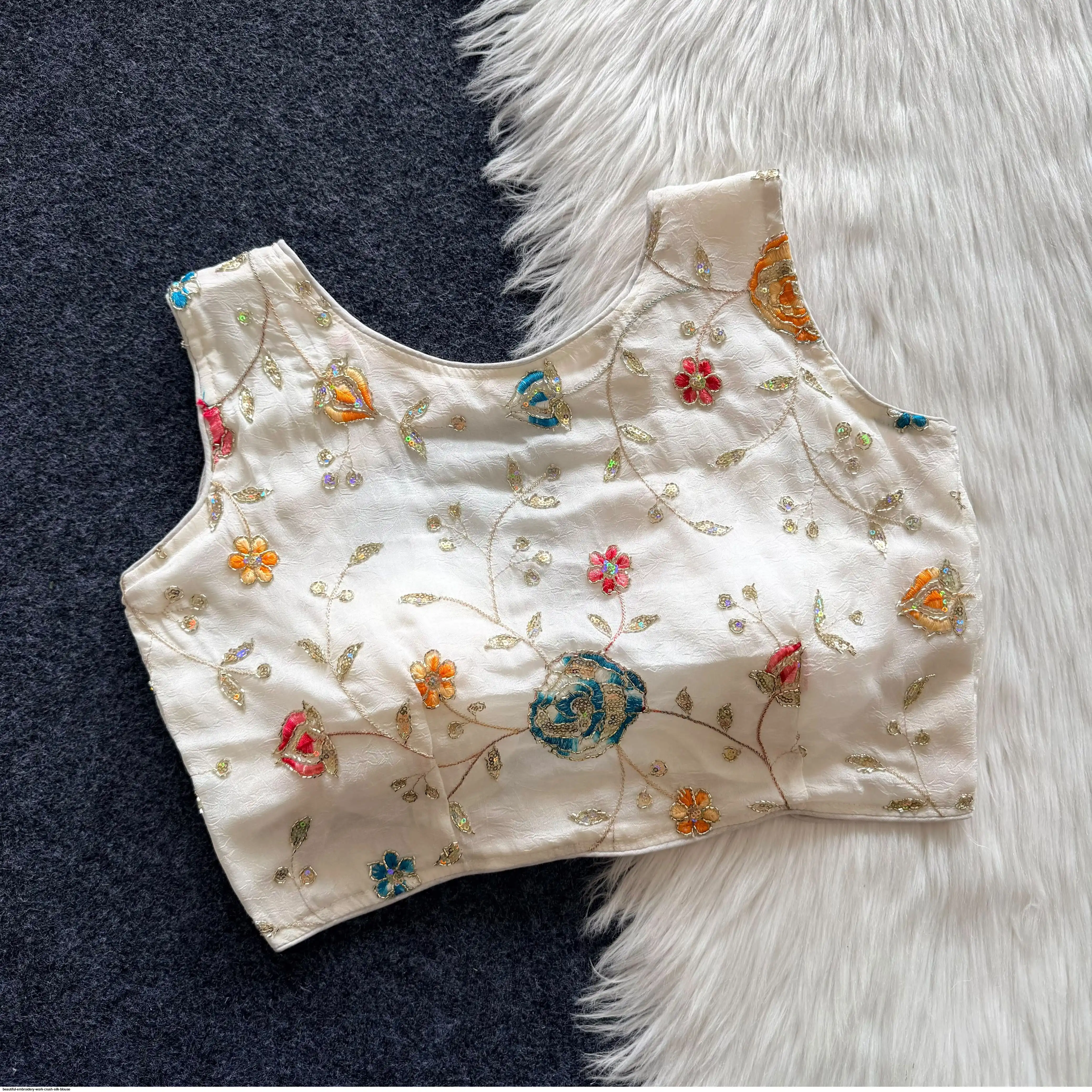 BEAUTIFUL EMBROIDERY WORK CRUSH SILK BLOUSE 5