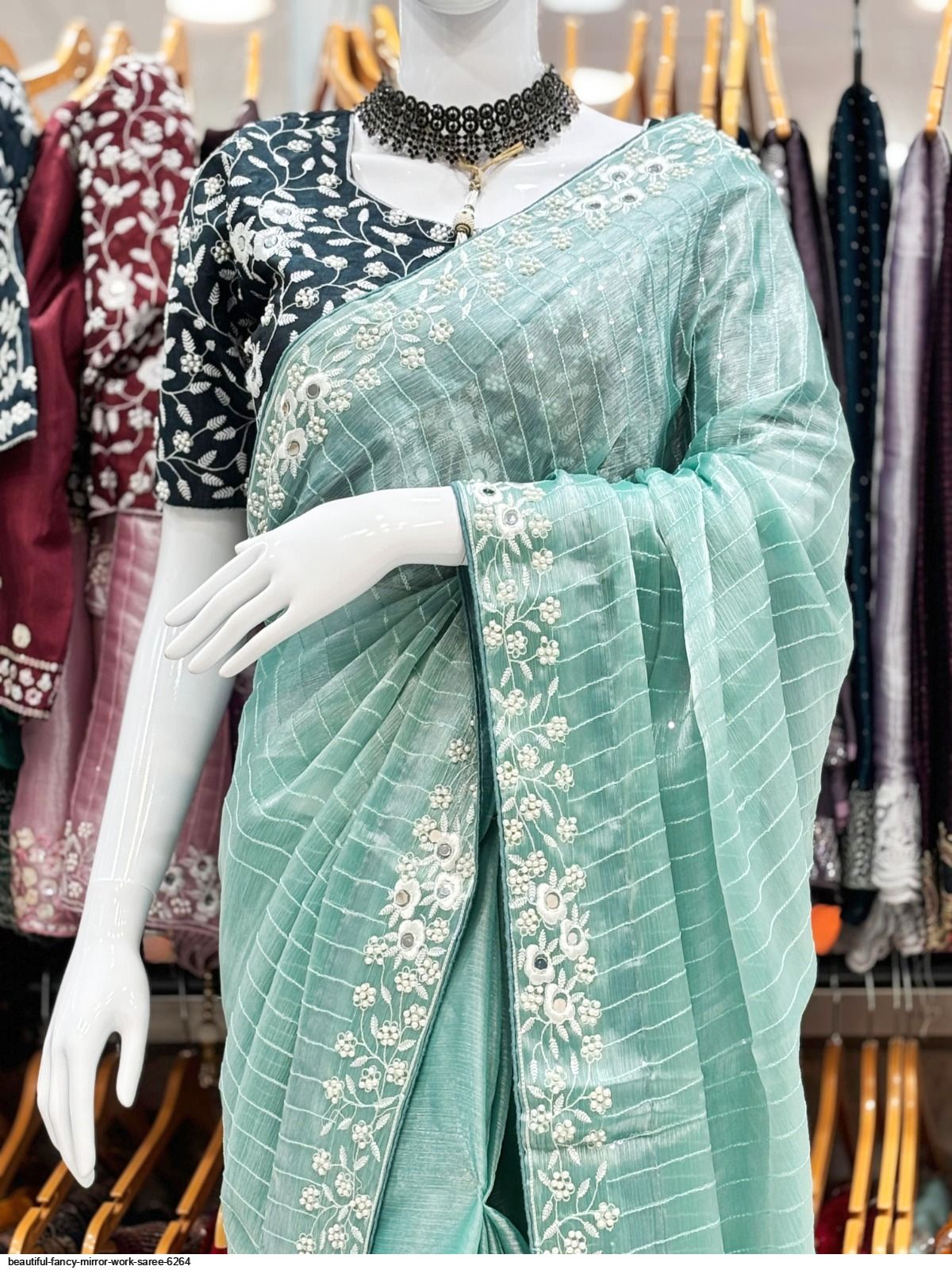 BEAUTIFUL FANCY MIRROR WORK SAREE 6264
