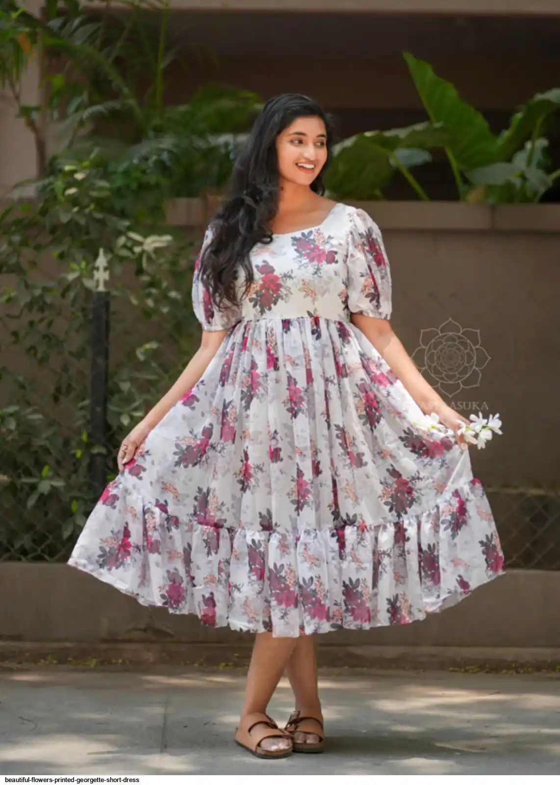georgette short dresses Grey printed georgette short-dresses