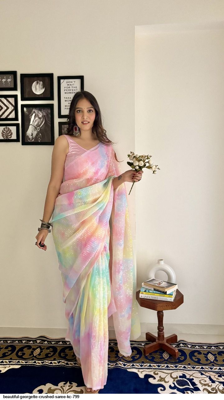 BEAUTIFUL GEORGETTE CRUSHED SAREE KC 799 A