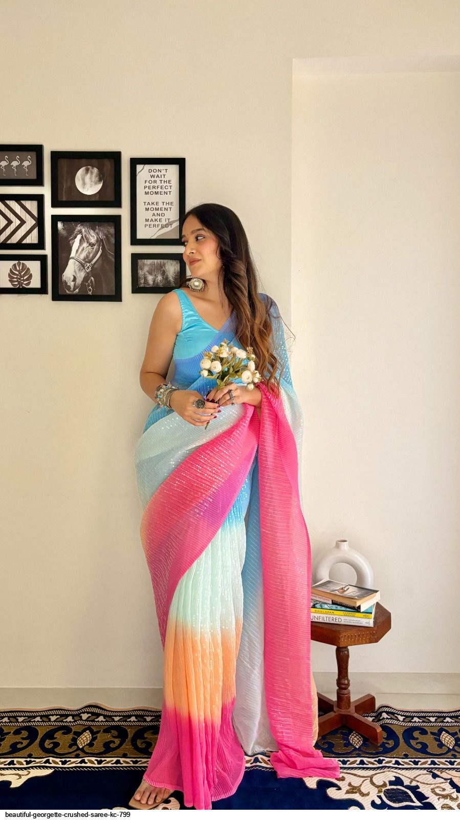 BEAUTIFUL GEORGETTE CRUSHED SAREE KC 799 J
