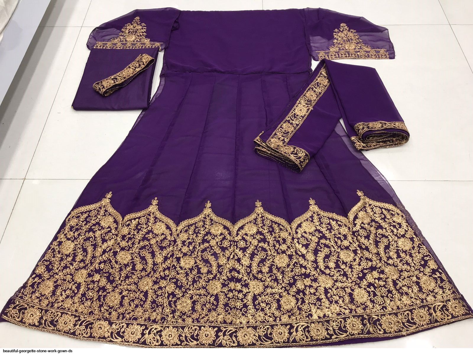Blue Georgette Gown with Stone & Zari Work Jacket – Festive & Party Wear