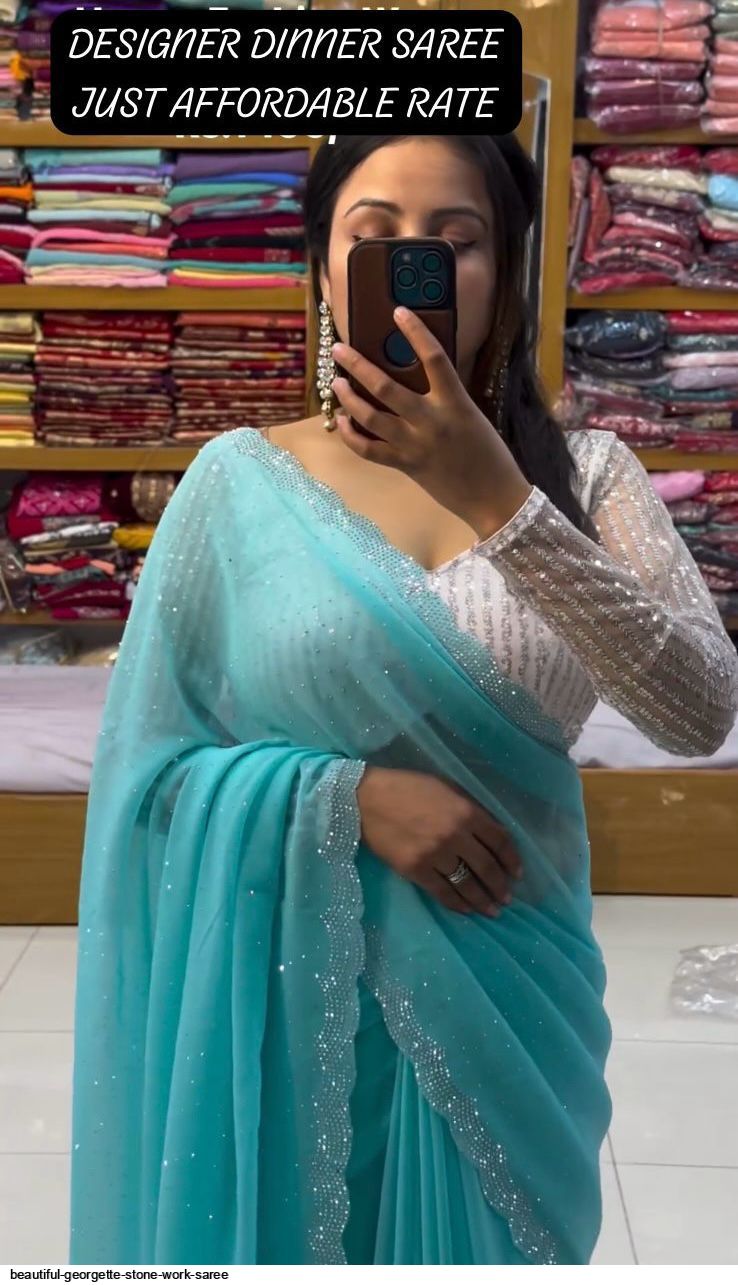 Kundan and stone work ,white,Saree and blouse ! | Saree designs, Saree  blouse designs, Blouse designs