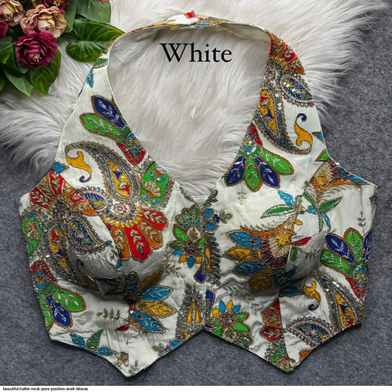 BEAUTIFUL HALTER NECK PURE POSITION WORK BLOUSE E