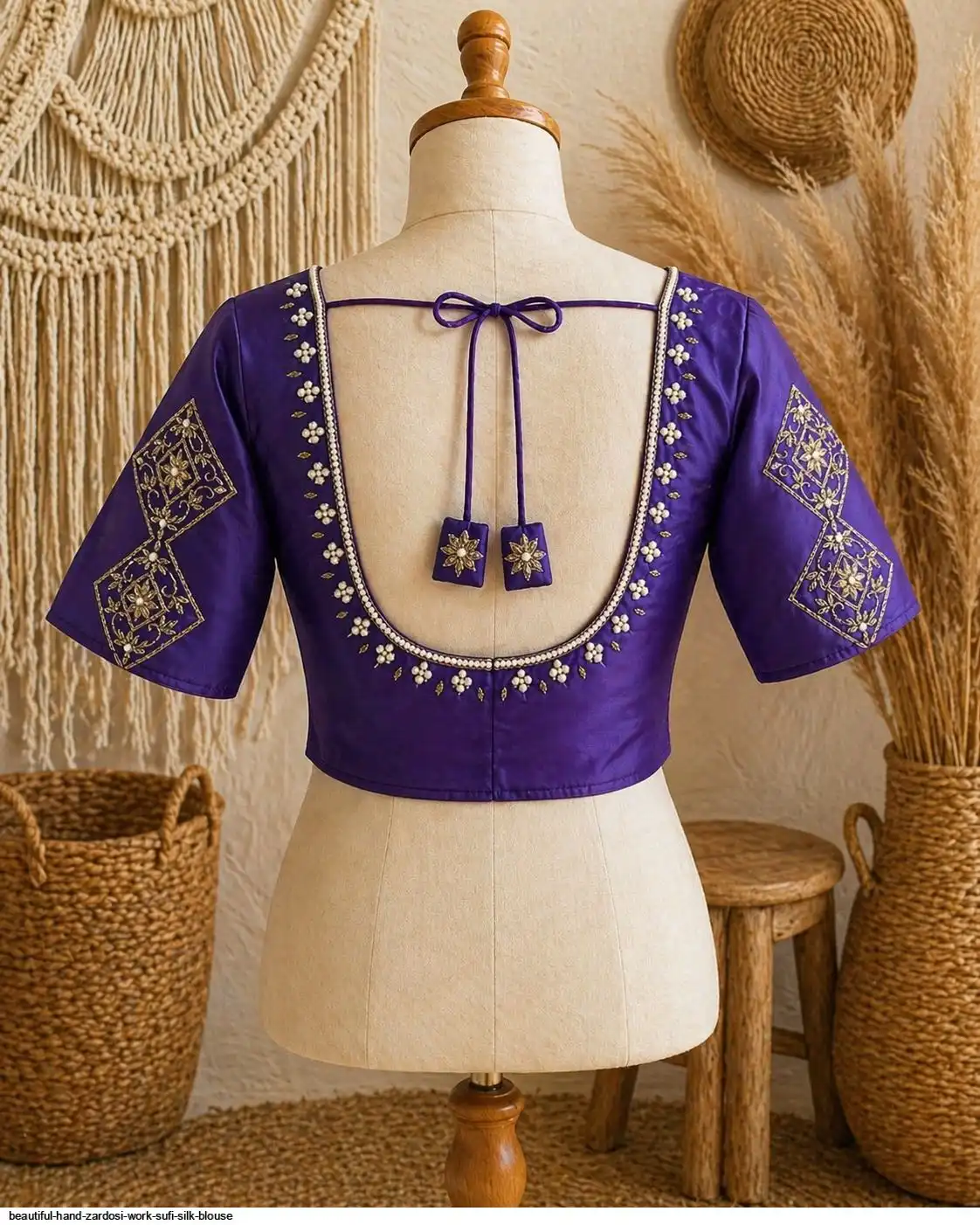BEAUTIFUL HAND ZARDOSI WORK SUFI SILK BLOUSE 3