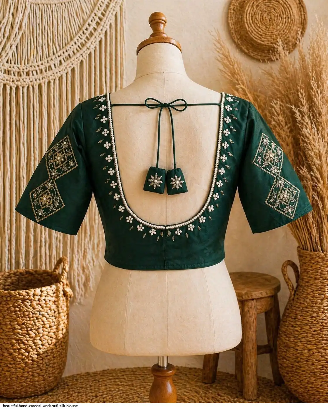 BEAUTIFUL HAND ZARDOSI WORK SUFI SILK BLOUSE 4