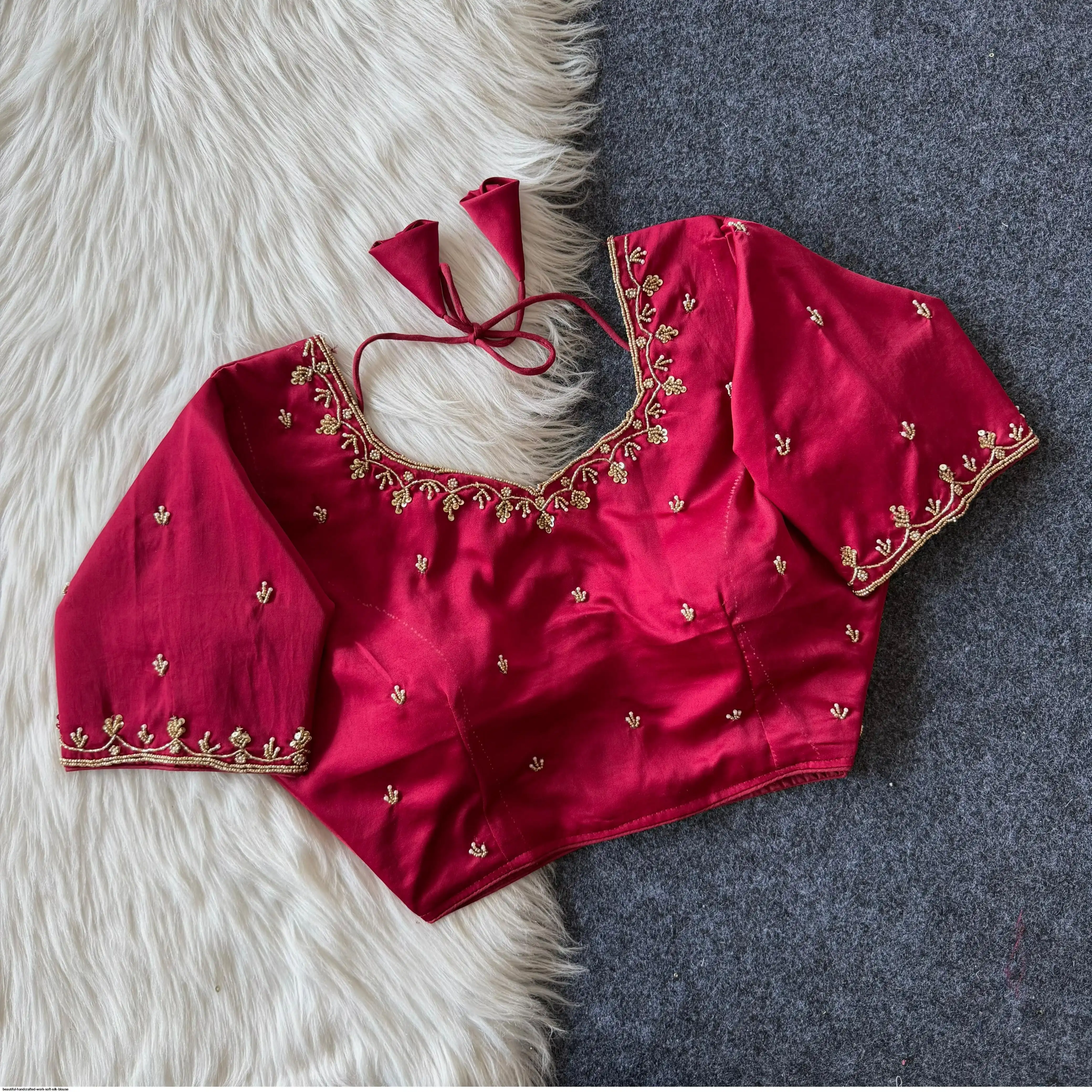 BEAUTIFUL HANDCRAFTED WORK SOFT SILK BLOUSE 5