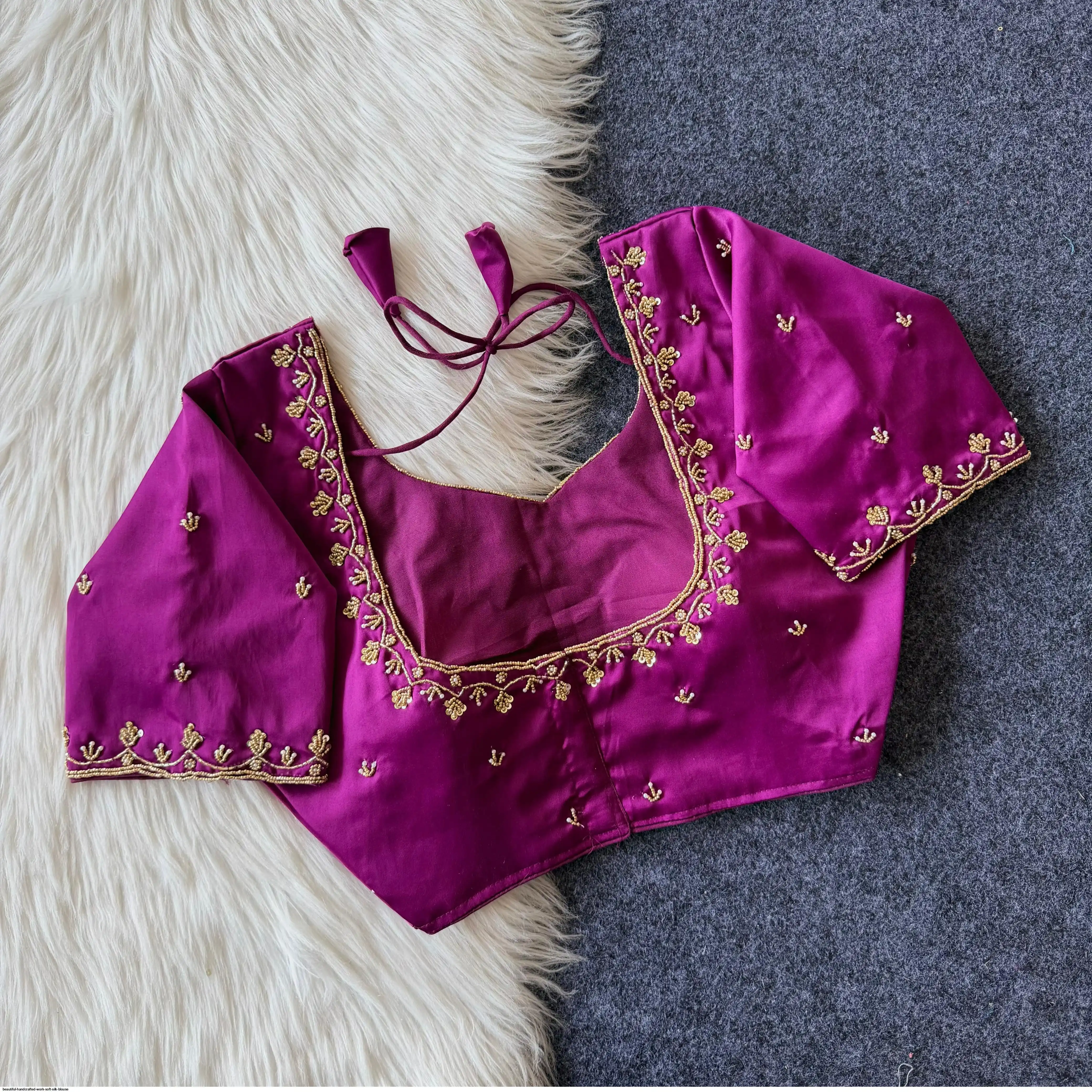 BEAUTIFUL HANDCRAFTED WORK SOFT SILK BLOUSE 7