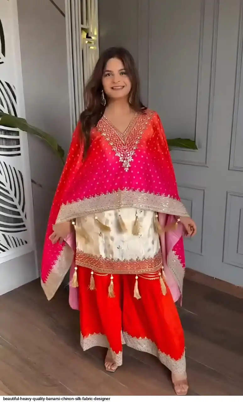 BEAUTIFUL HEAVY QUALITY BANARSI CHINON SILK FABRIC DESIGNER B