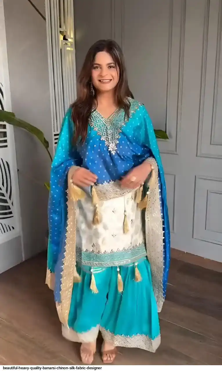 BEAUTIFUL HEAVY QUALITY BANARSI CHINON SILK FABRIC DESIGNER C