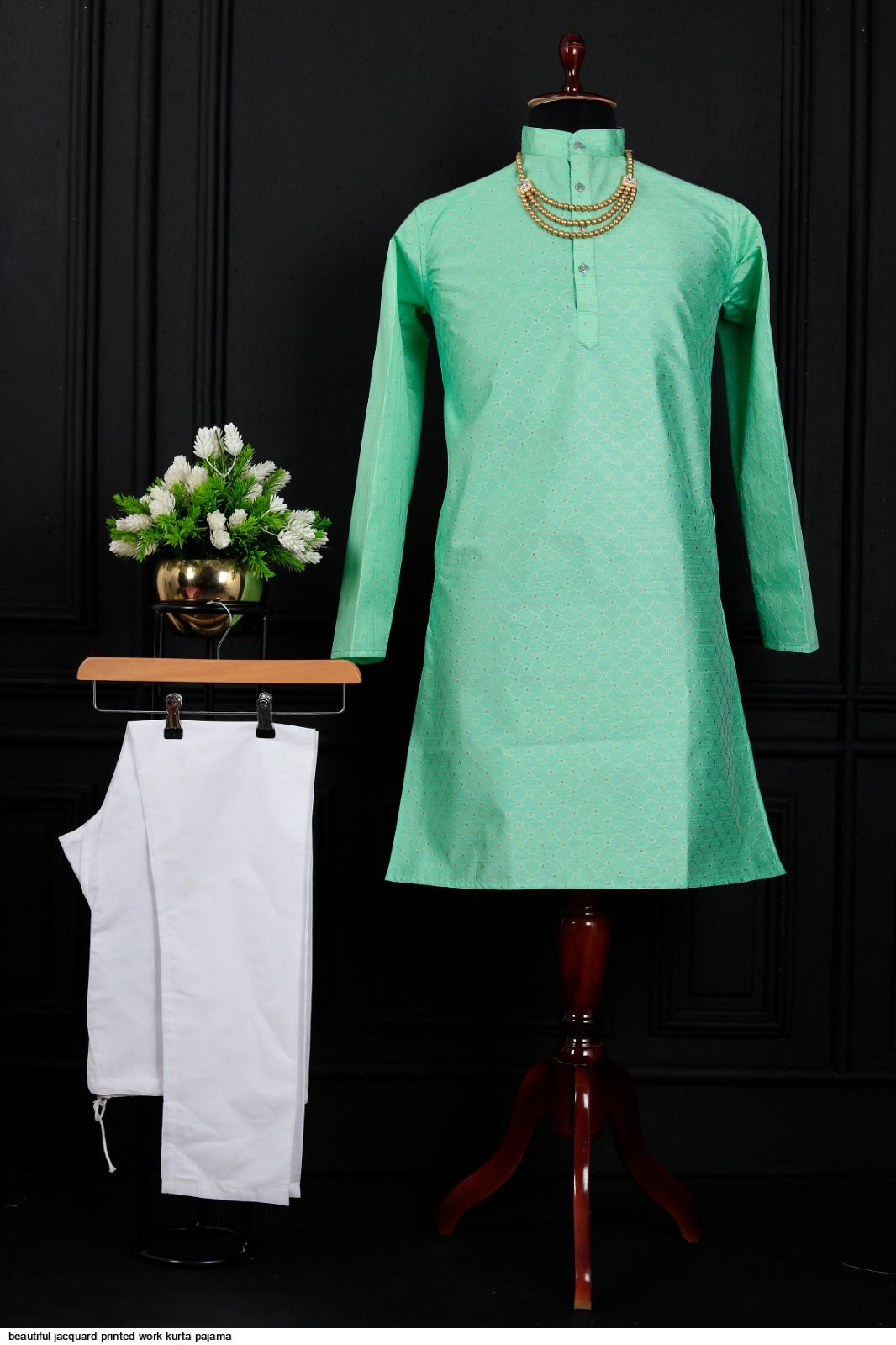 Gray Kurta Pajama Jacquard Silk main image 1