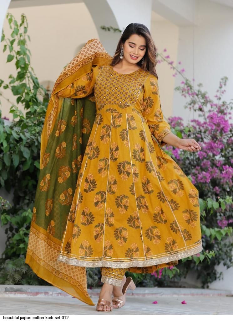 BEAUTIFUL JAIPURI COTTON KURTI SET 012