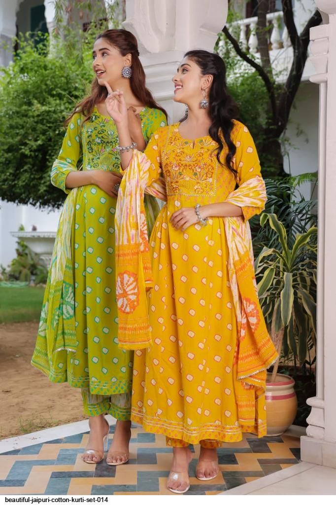 BEAUTIFUL JAIPURI COTTON KURTI SET 014