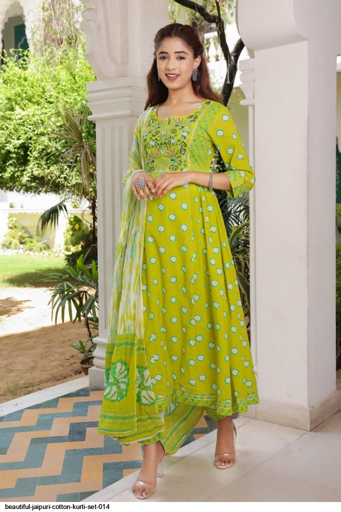 BEAUTIFUL JAIPURI COTTON KURTI SET 014