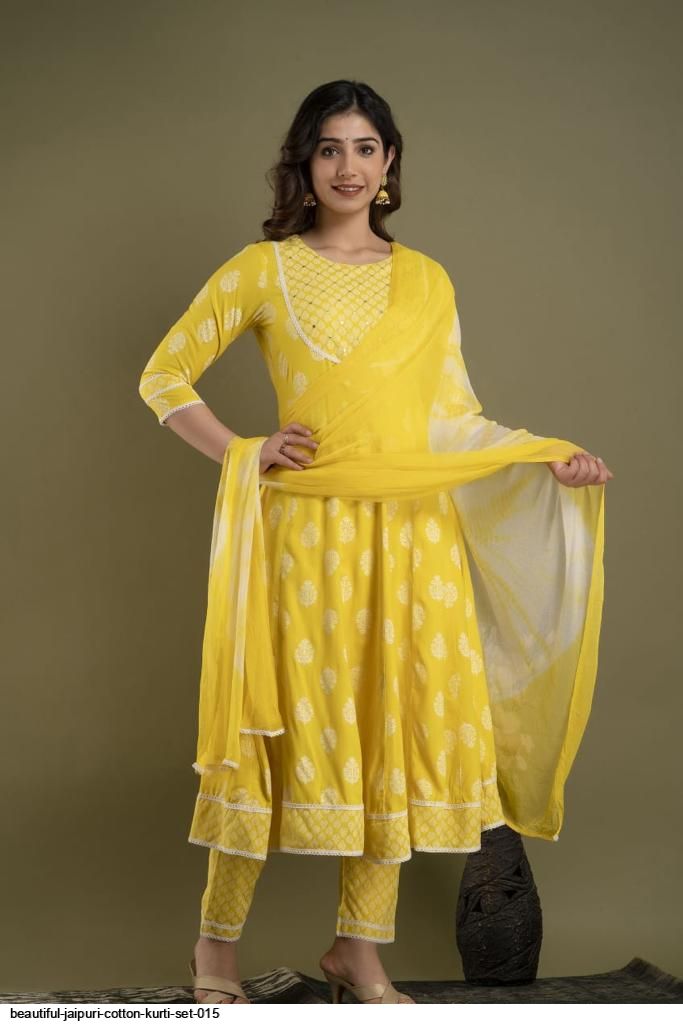 BEAUTIFUL JAIPURI COTTON KURTI SET 015