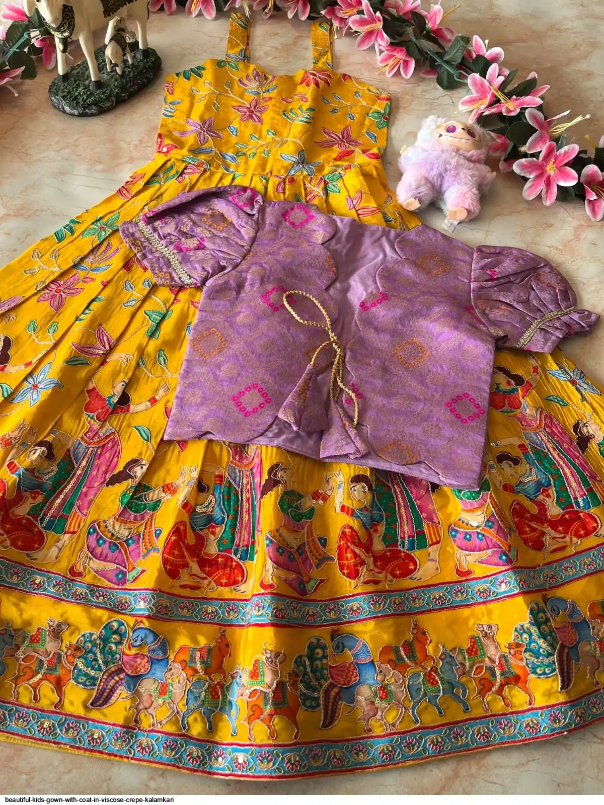 BEAUTIFUL KIDS GOWN WITH COAT IN VISCOSE CREPE KALAMKARI D