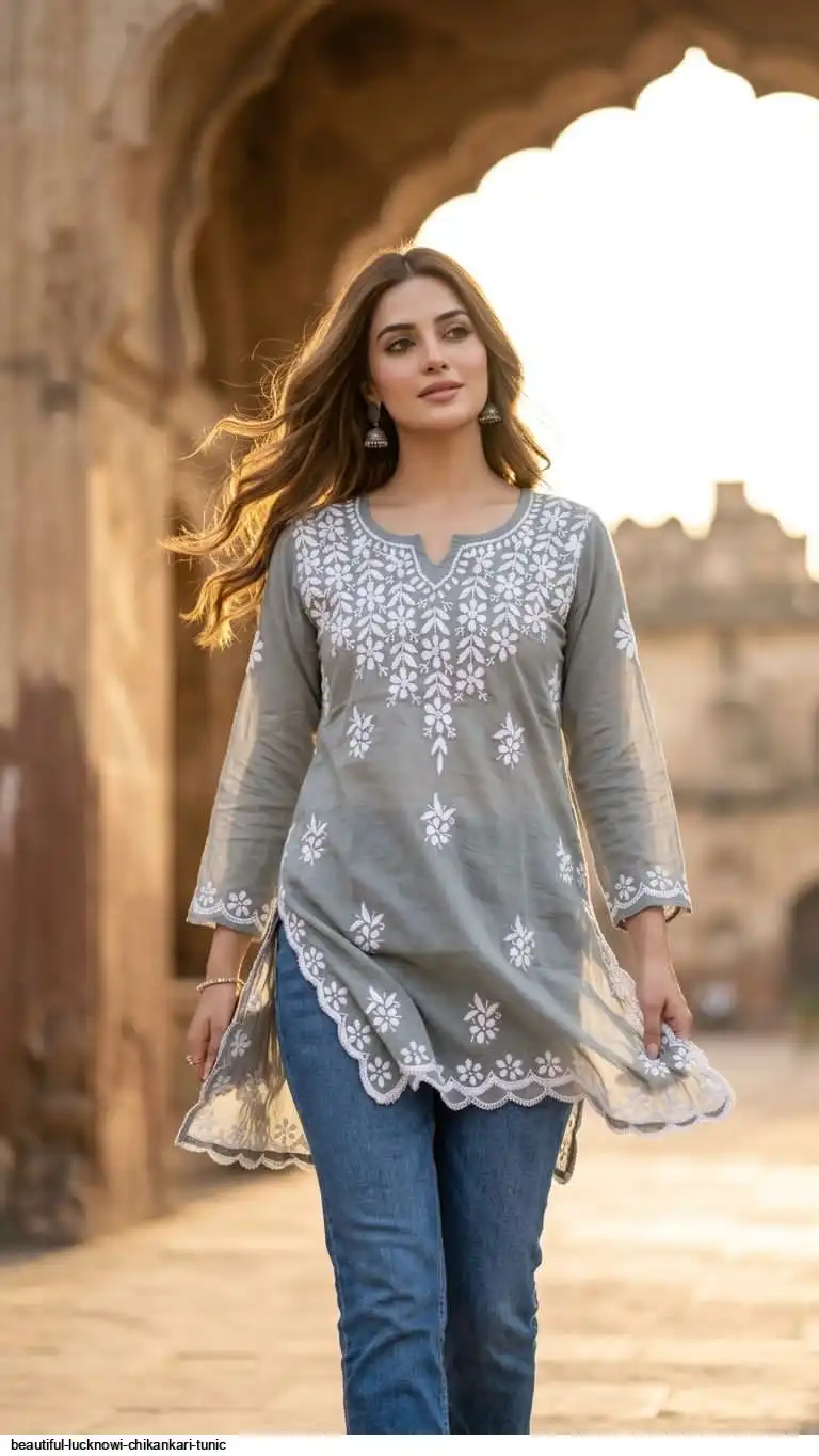 BEAUTIFUL LUCKNOWI CHIKANKARI TUNIC C