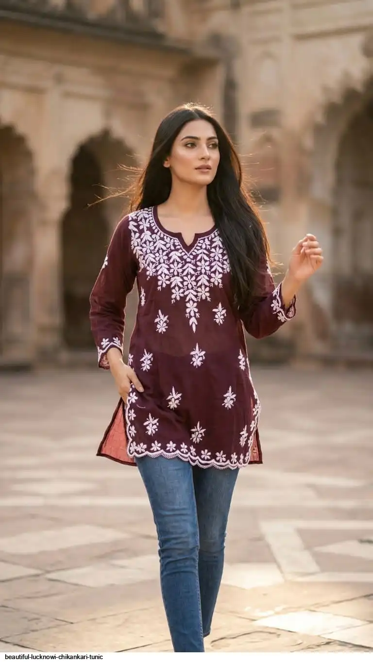 BEAUTIFUL LUCKNOWI CHIKANKARI TUNIC D