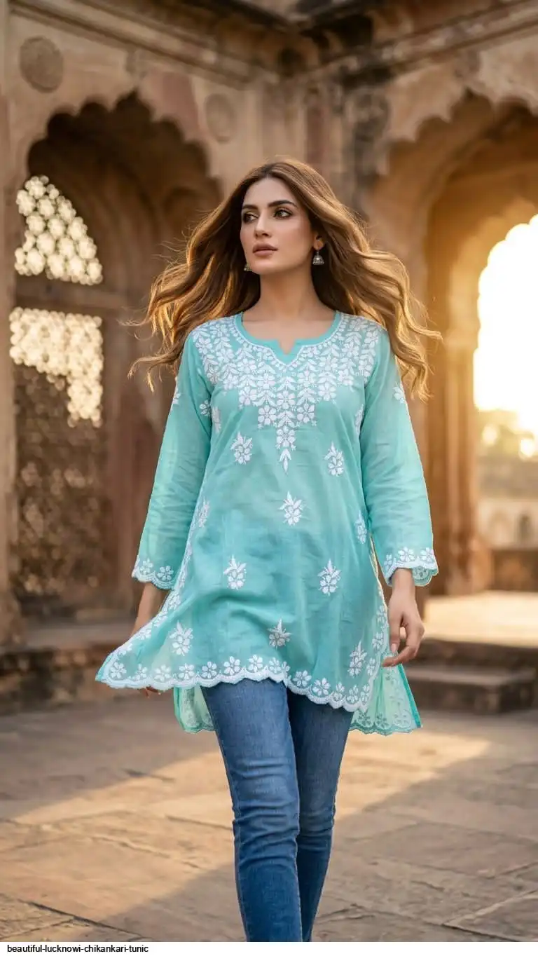 BEAUTIFUL LUCKNOWI CHIKANKARI TUNIC E