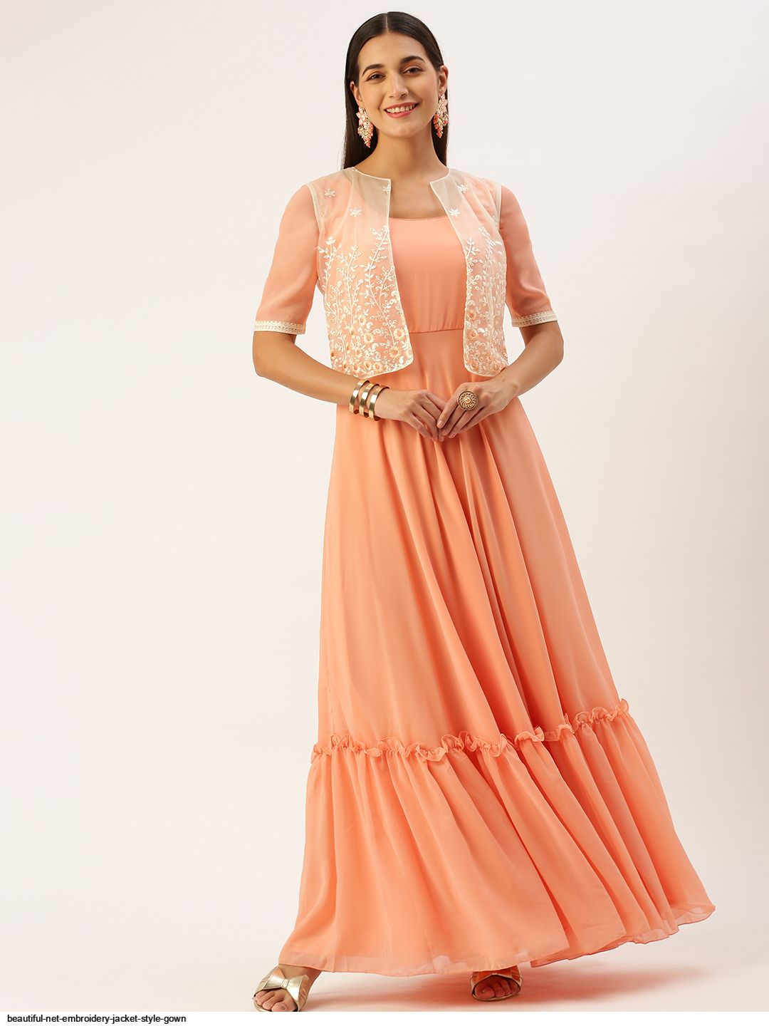 Long gown with net jacket best sale