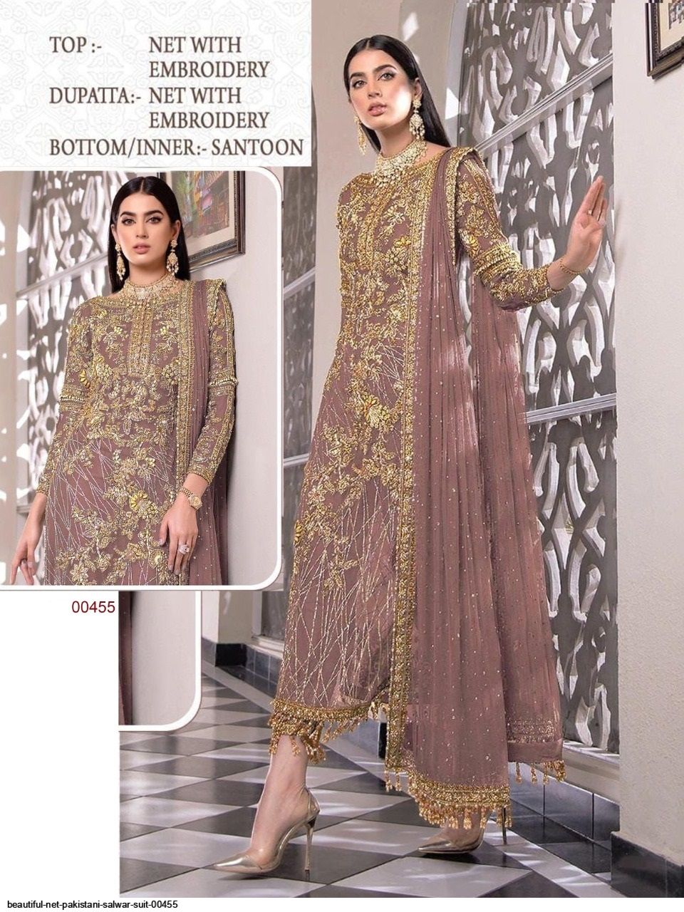 BEAUTIFUL NET PAKISTANI SALWAR SUIT 00455 E